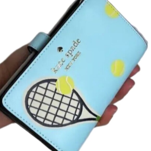 Kate Spade Tennis Grand Slam Medium Compact Bifold Wallet In Blue Multi NWT - Picture 1 of 8